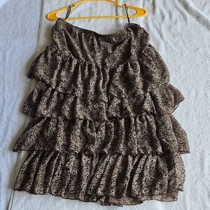 metro wear Brown Floral Ruffle Layered Mini Skirt Size 18 in Waist Lace